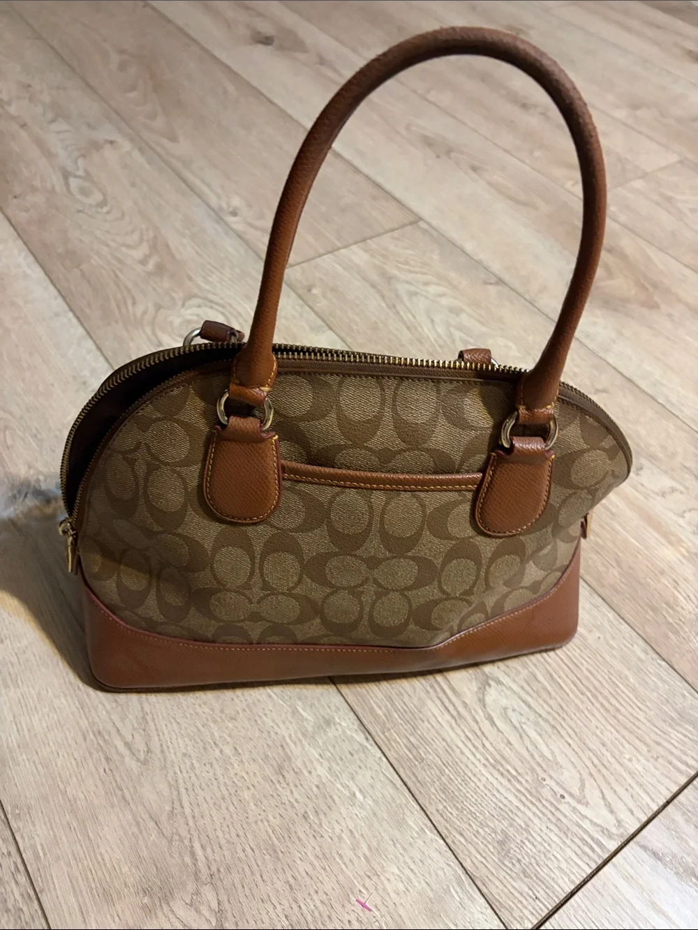 Coach Brown/Tan Signature Dome Satchel with Gold Plaque